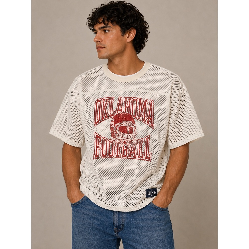 Vintage Bike Oklahoma Football Camp Mesh Jersey White Red Large XL 102525